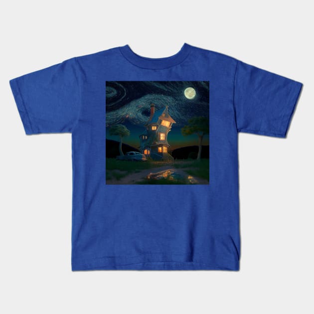 Starry Night Over The Burrow Kids T-Shirt by Grassroots Green